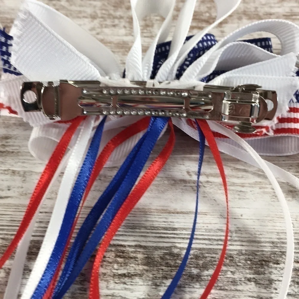 Patriotic Flag Ribbon Hair Bow Barrettes Set of 2 (4th of July)